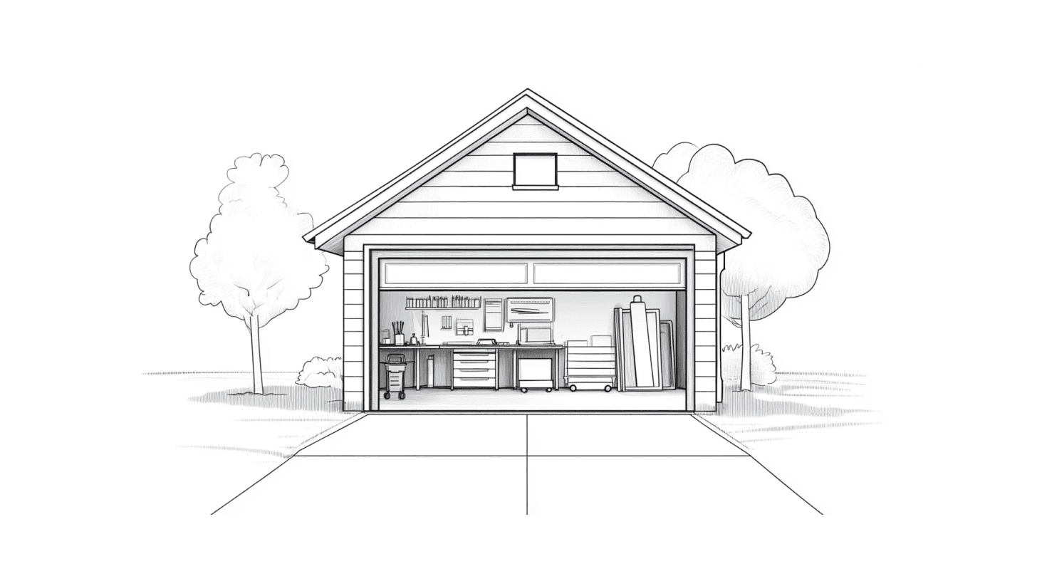 Garage with the door up illustration